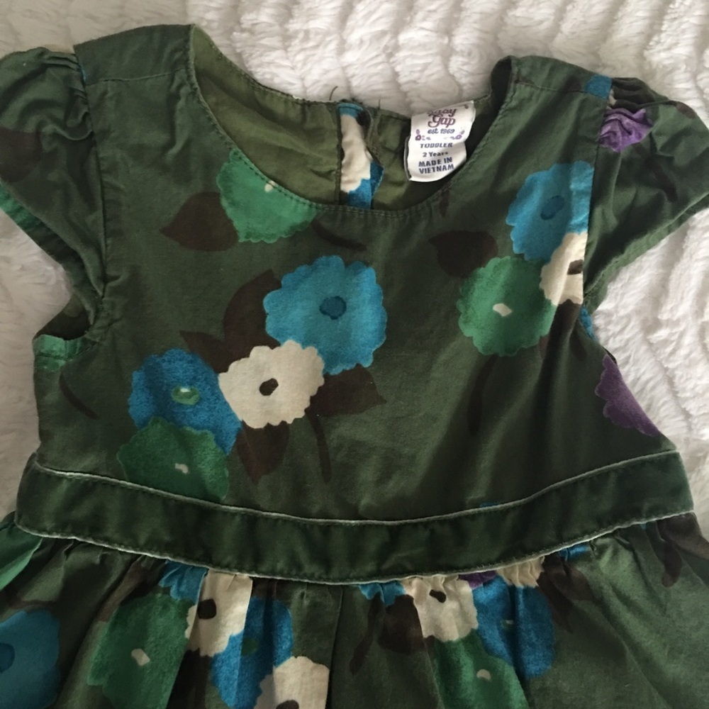👗🌿 Baby Gap Dark Green Floral dress, size 2 - Picture 2 of 5